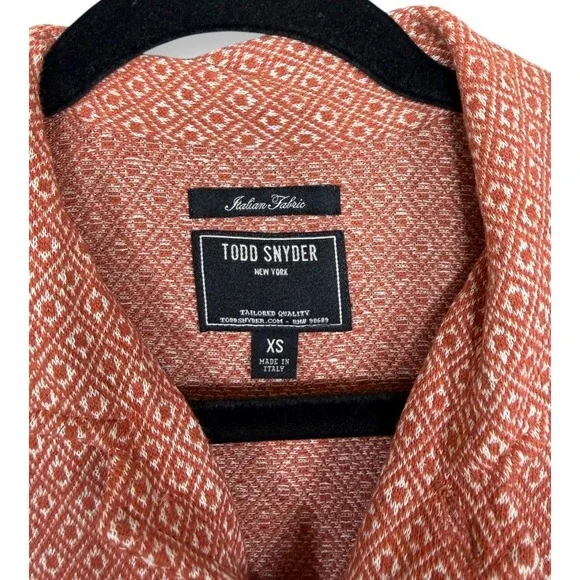 Todd Snyder Cabana Shirt Mens XS Rustic Orange Diamond Linen Cotton Short Sleeve - Picture 5 of 11